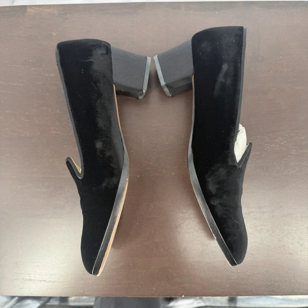 VTG Bottega Veneta‎ Sz 7.5B Black Velvet Classic Low Block Heel W/ Box & Dustbag